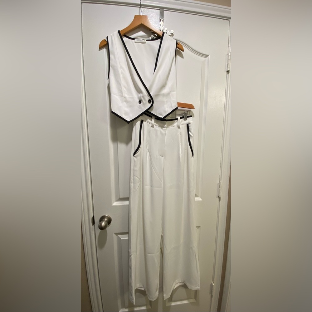 White and Black Trim Two-Piece Set
